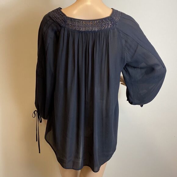 LOFT black long sleeve semi-sheer lace accent blouse top size S - Picture 5 of 9